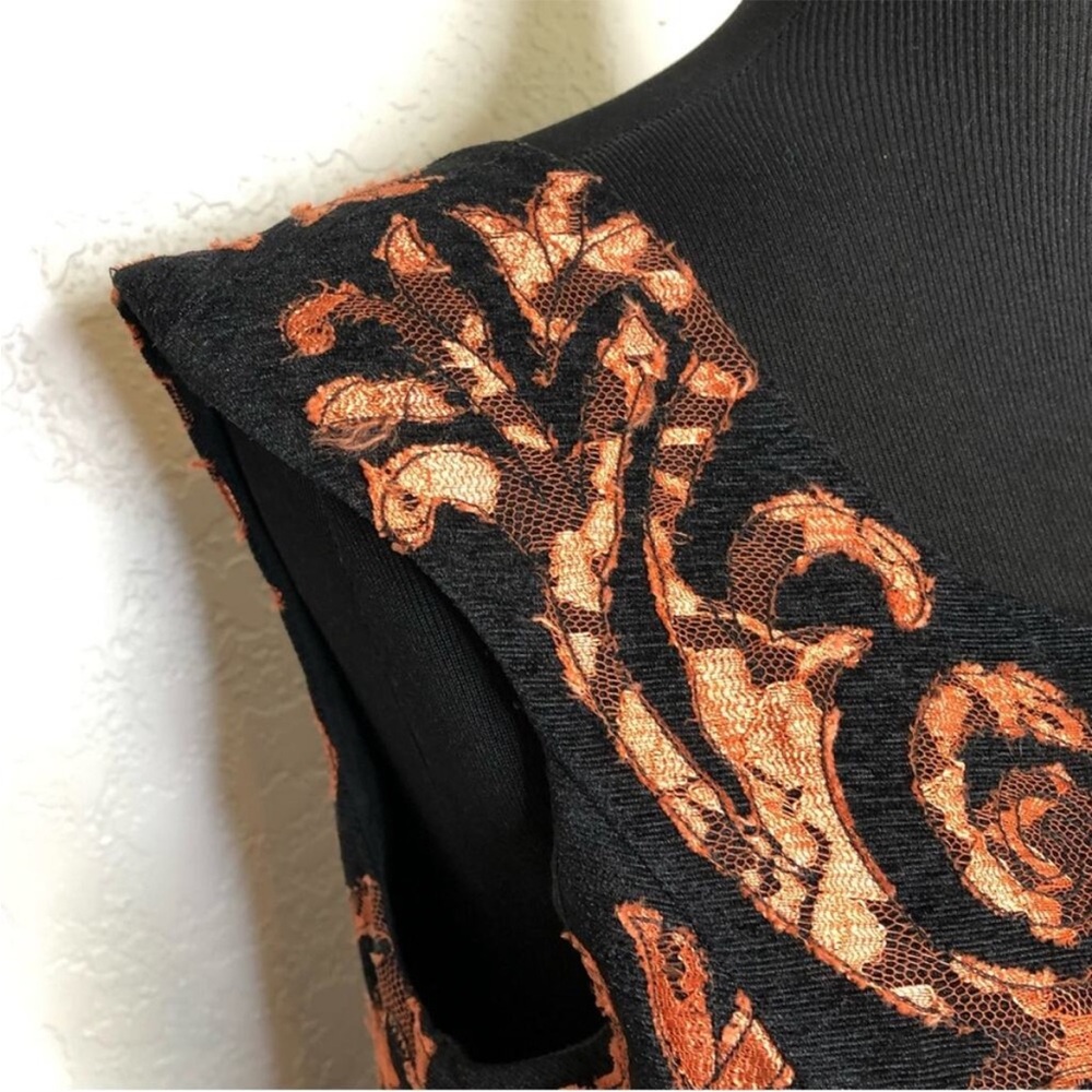 Yoana Baraschi black orange/copper metallic floral lace fit & flare dress size 2 - Picture 13 of 16